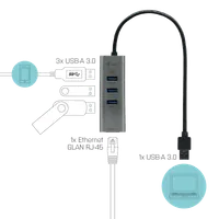 i-tec Metal USB 3.0 HUB 3 Port + Gigabit Ethernet Adapter - 4