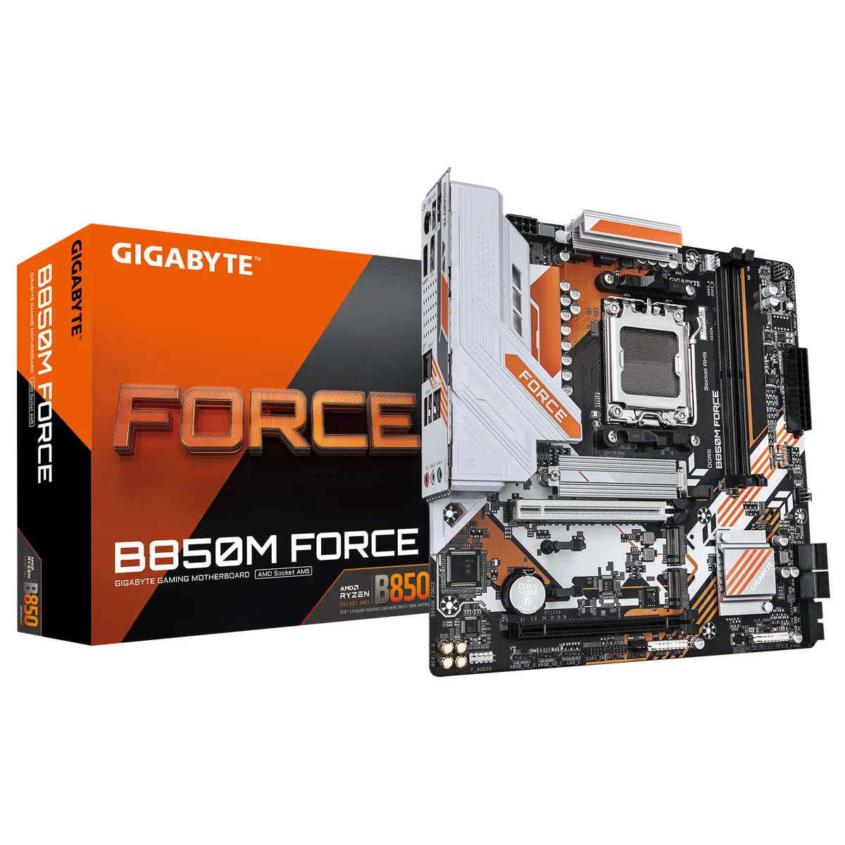 GIGABYTE B850M FORCE Carte Mère – Compatible avec les processeurs AMD Ryzen série 9000, VRM numérique 8+2+2 phases, jusqu’à 9600 MHz DDR5 (OC), 1 x M.2 PCIe 5.0 + 2 x M.2 PCIe 4.0, LAN 2.5 GbE, USB 3.2 Gen 2