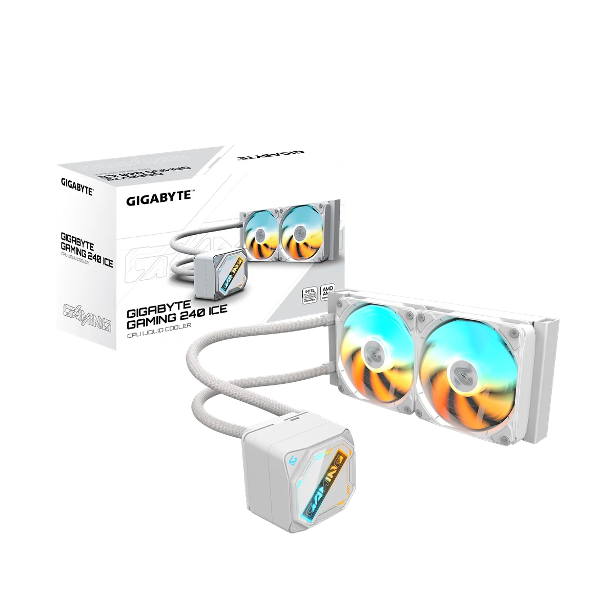 GIGABYTE GAMING 240 ICE Refroidisseur Liquide pour CPU - 2x120mm Ventilateurs ARGB, mécanisme d’emboîtement coulissant, DAISY-CHAIN, Compatible Intel LGA 1851 et AMD AM5