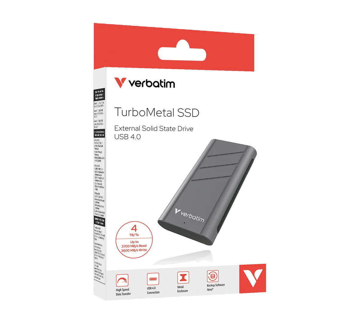 Verbatim TurboMetal SSD USB4 4TB 4 To USB Type-C USB4 Gen 2x2 Argent