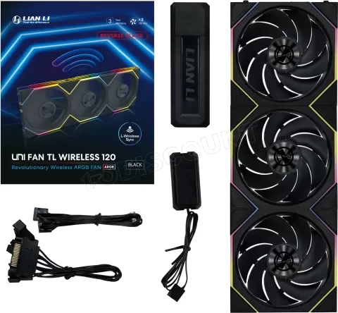 Lot de 3 Ventilateurs de boitier Lian Li Uni Fan TL Wireless Reverse RGB - 12cm (Noir)