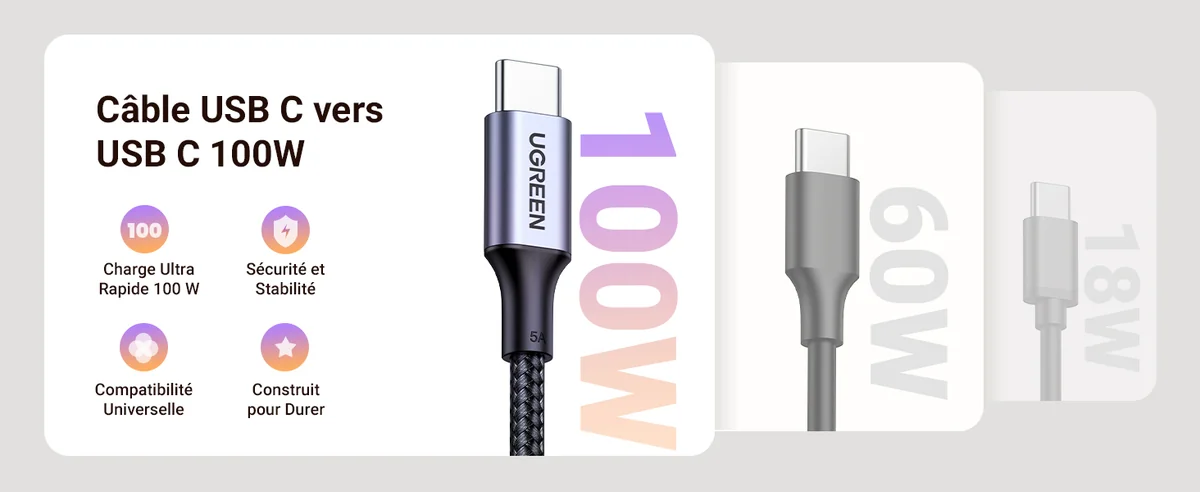 Cable USB-C (M/M) Hi-Speed coudé 100W - 1.00M * 150350