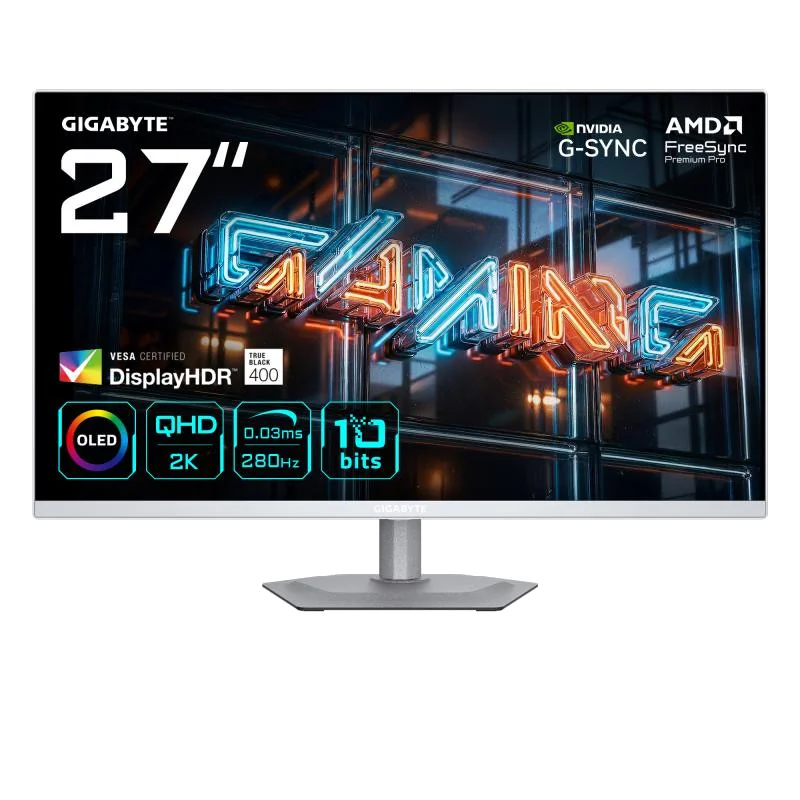 GIGABYTE MO27Q2A ICE 27” OLED 2K QHD Gaming Monitor - 2560 x 1440, 280Hz, 0.03ms, 250 cd/m², FreeSync Premium Pro, DisplayHDR True Black 400, HDMI 2.1, Displayport 1.4