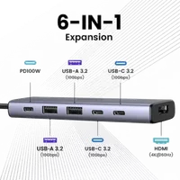 Ugreen USB-C Hub 6-in-1 HDMI - 2x USB-A 3.2 - 2x USB-C 3.2 - PD Station d'accueil Gris - 1