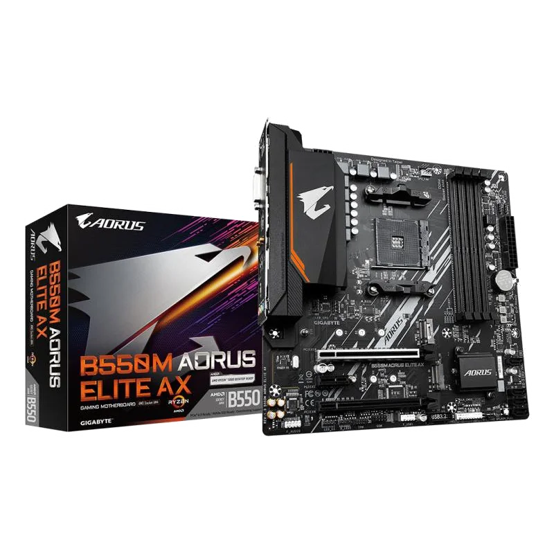 GIGABYTE B550M AORUS ELITE AX Carte mère - Processeurs AMD Ryzen 5000, VRM 5+3 phases, jusqu'à 4733 MHz DDR4, 1xPCIe 4.0 + 1xPCIe 3.0 M.2, Wi-Fi 6E, LAN 1GbE, USB 3.2 Gen 1