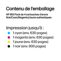 HP 953 Pack de 4 cartouches d'encre Noir/Cyan/Magenta/Jaune authentiques - 5