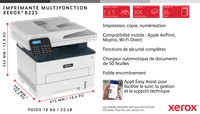 Xerox B225 copie/impression/numérisation recto verso sans fil A4, 34 ppm, PS3 PCL5e/6, chargeur automatique de documents, 2 magasins, total 251 feuilles - 10