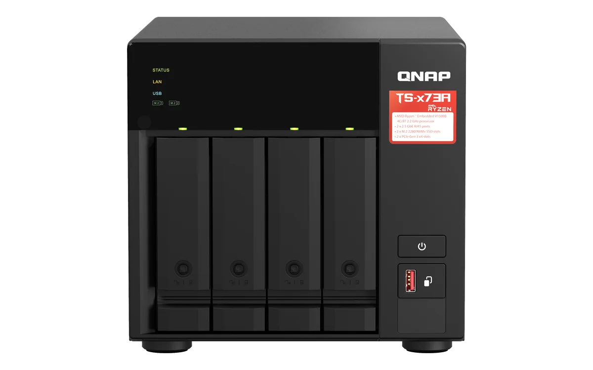 QNAP TS-473A NAS Tower Ryzen Embedded V1500B 8 Go DDR4 0 To QNAP Turbo System Noir