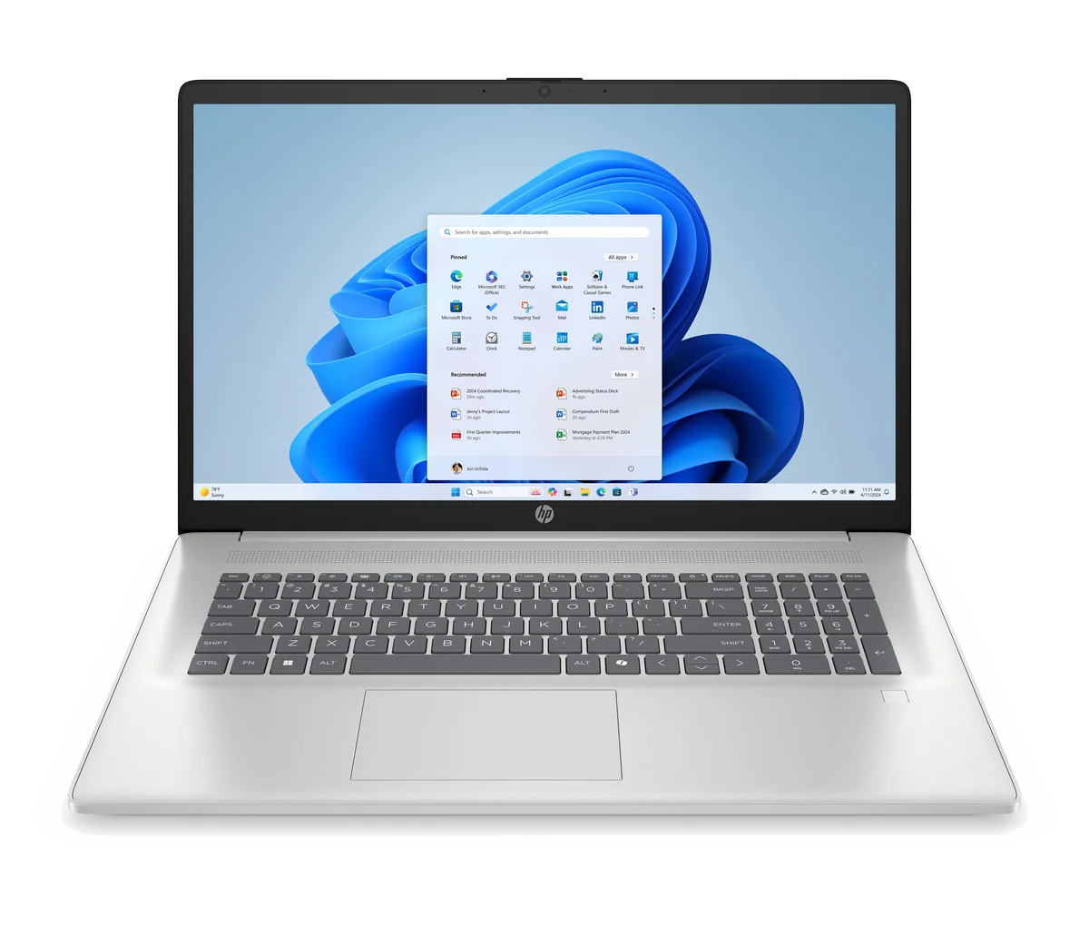 HP 17-cp2015nf AMD Ryzen™ 5 7520U Ordinateur portable 43,9 cm (17.3") Full HD 16 Go LPDDR5-SDRAM 1 To SSD Wi-Fi 6 (802.11ax) Windows 11 Home Argent