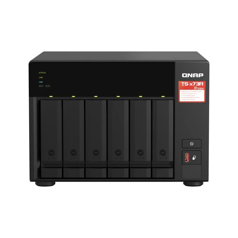 QNAP TS-673A NAS Tower Ryzen Embedded V1500B 8 Go DDR4 0 To QNAP Turbo System Noir