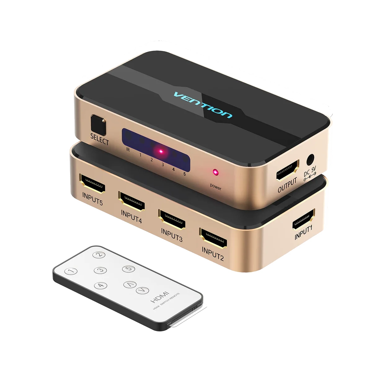 Switch HDMI Vention 5 ports (5 entrées / 1 sortie) (Noir/Or)