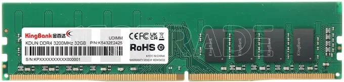 Barrette mémoire 16Go DIMM DDR4 KingBank KDUN 3200MHz CL22 (Vert)