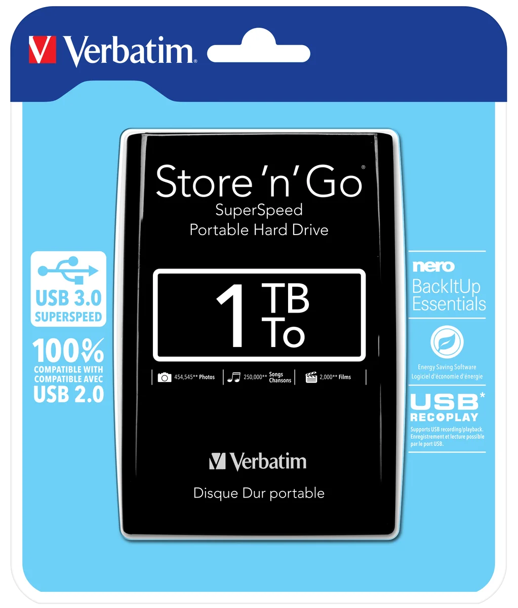 Verbatim Disque dur portable USB Store 'n' Go 3.0, 1 To, noir
